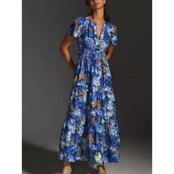 Anthropologie Dresses & Skirts - NWT Anthropologie Blue Abstract Boho Floral Maxi Dress